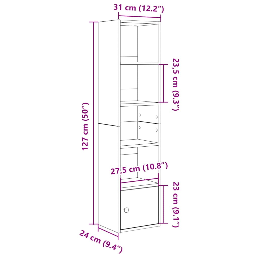 Regal za knjige boja hrasta 31x24x127 cm od konstruiranog drva