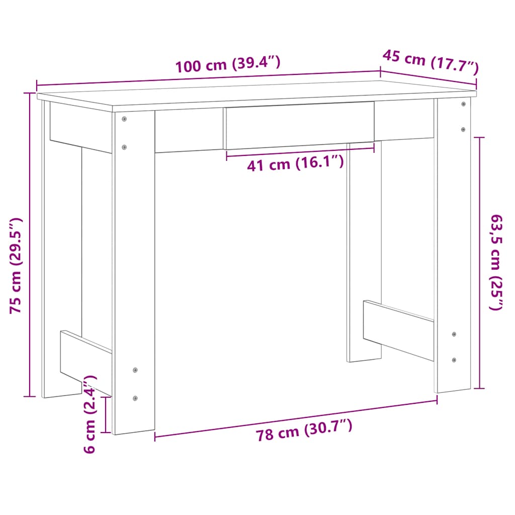 Radni stol boja starog drva 100x45x75 cm konstruirano drvo