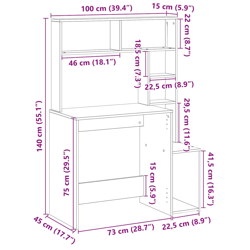 Radni stol s policama boja hrasta 100x45x140 cm drveni