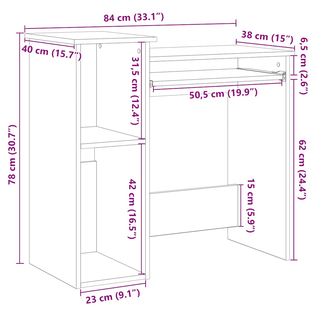 Radni stol s policama siva boja betona 84x40x78 cm drveni