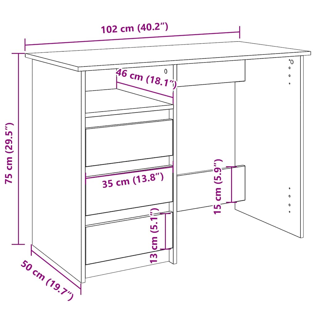 Radni stol boja betona 102 x 50 x 75 cm od konstruiranog drva