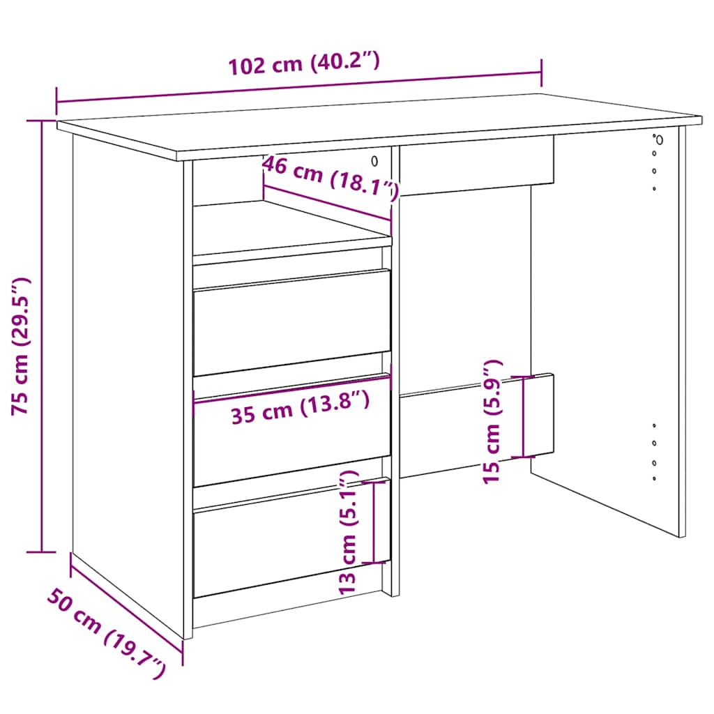 Radni stol boja dimljenog hrasta 102x50x75 cm konstruirano drvo