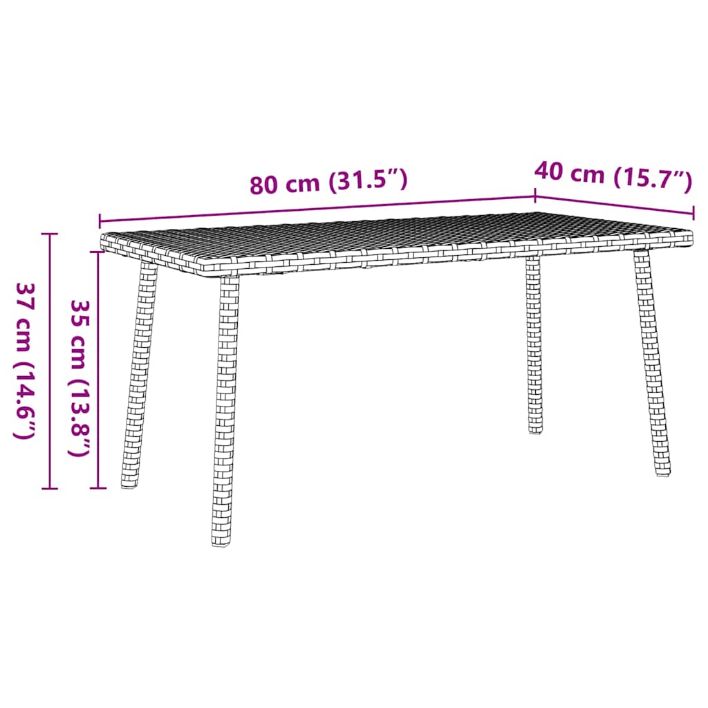 Vrtni stolić za kavu pravokutni crni 80x40x37 cm poliratan