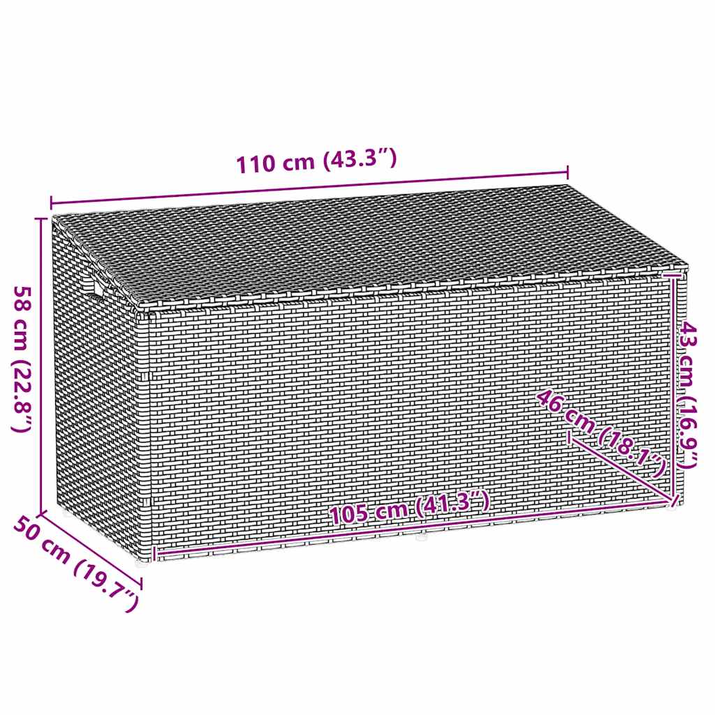Vrtna kutija za pohranu siva 110x50x58 cm poli ratan
