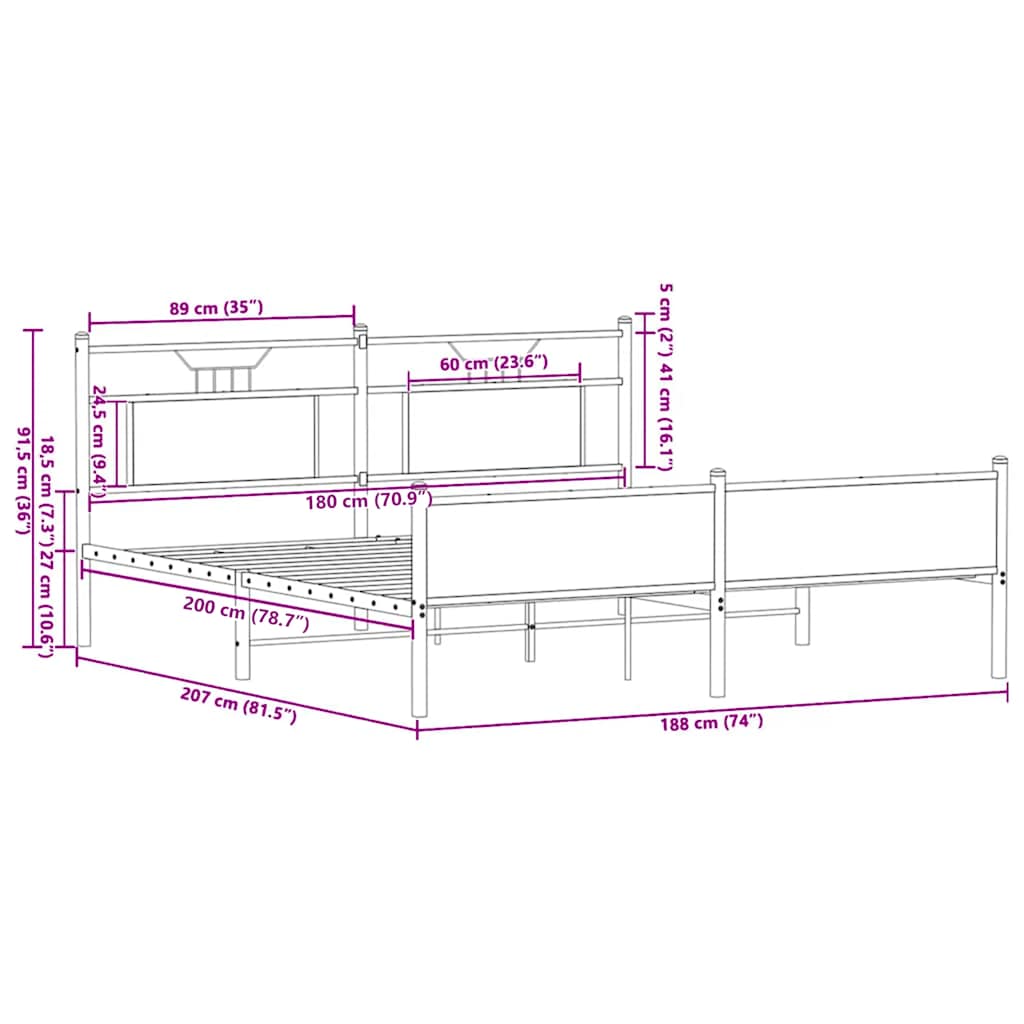 Metalni okvir kreveta bez madraca boja hrasta 180x200 cm