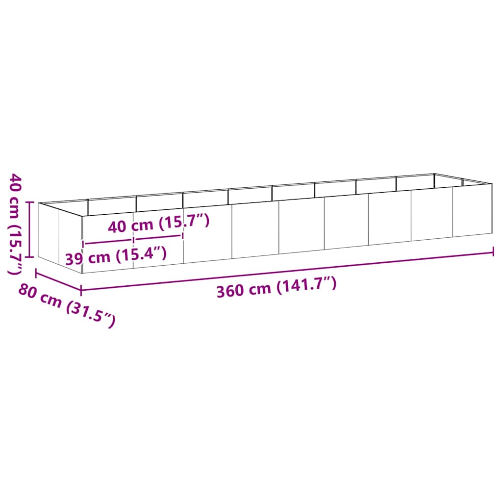 Sadilica crna 360x80x40 cm od čelika
