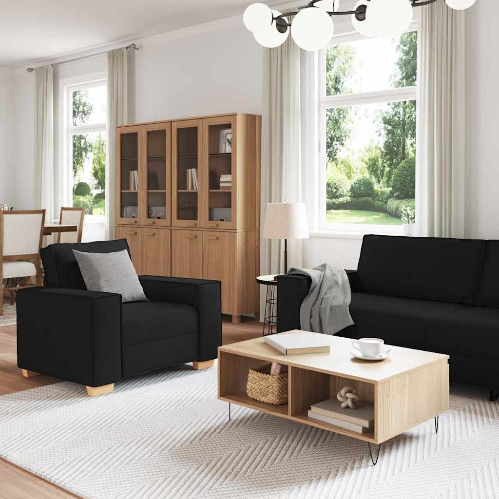 Sofa 3 pcs Crna 220 x 80 x 84 cm Platnasta tkanina