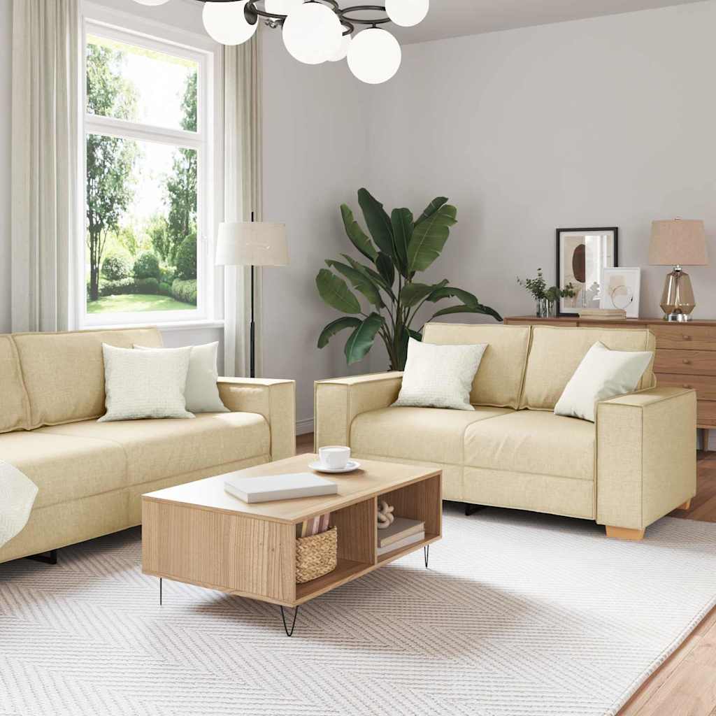 Sofa 3 pcs Krema 220 x 80 x 84 cm Platnasta tkanina
