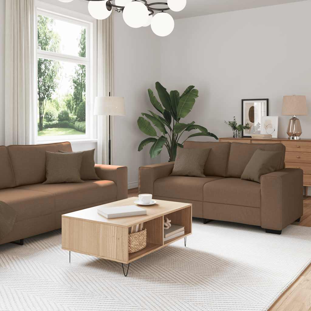 3-dijelni set sofa s jastucima, smeđa tkanina