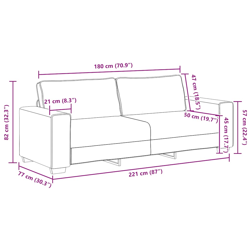 3-dijelni set sofa s jastucima, krem tkanina
