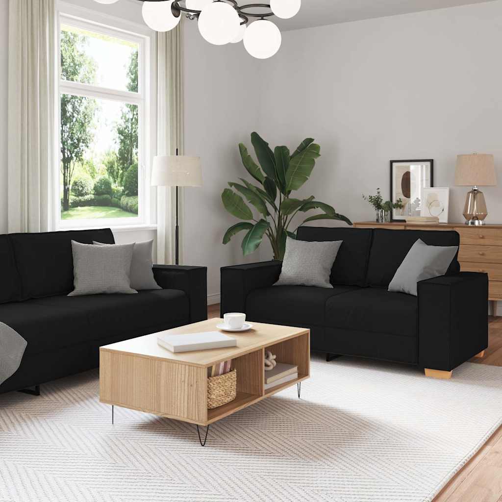 Dvodijelni set sofa s jastucima, crna tkanina