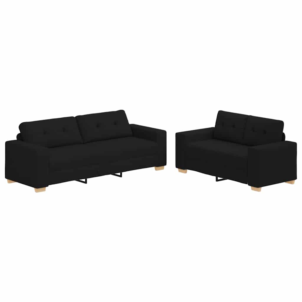Dvodijelni set sofa s jastucima, crna tkanina