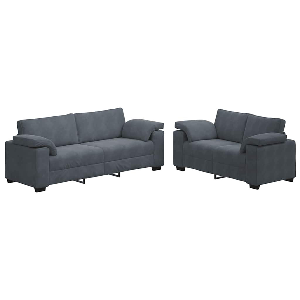 Dvodijelni set sofa s jastucima, tamno sivi baršun