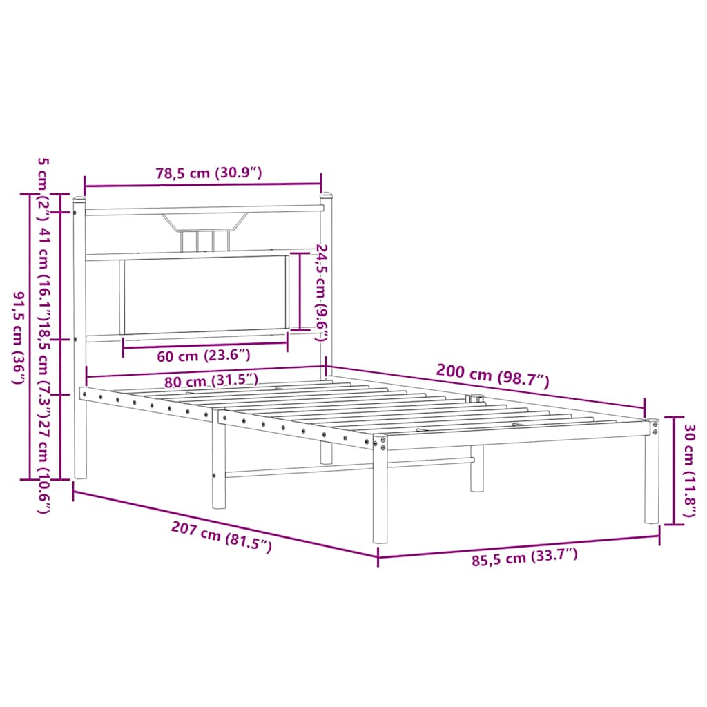 Okvir kreveta bez madraca dimljena boja hrasta 80x200 cm drveni