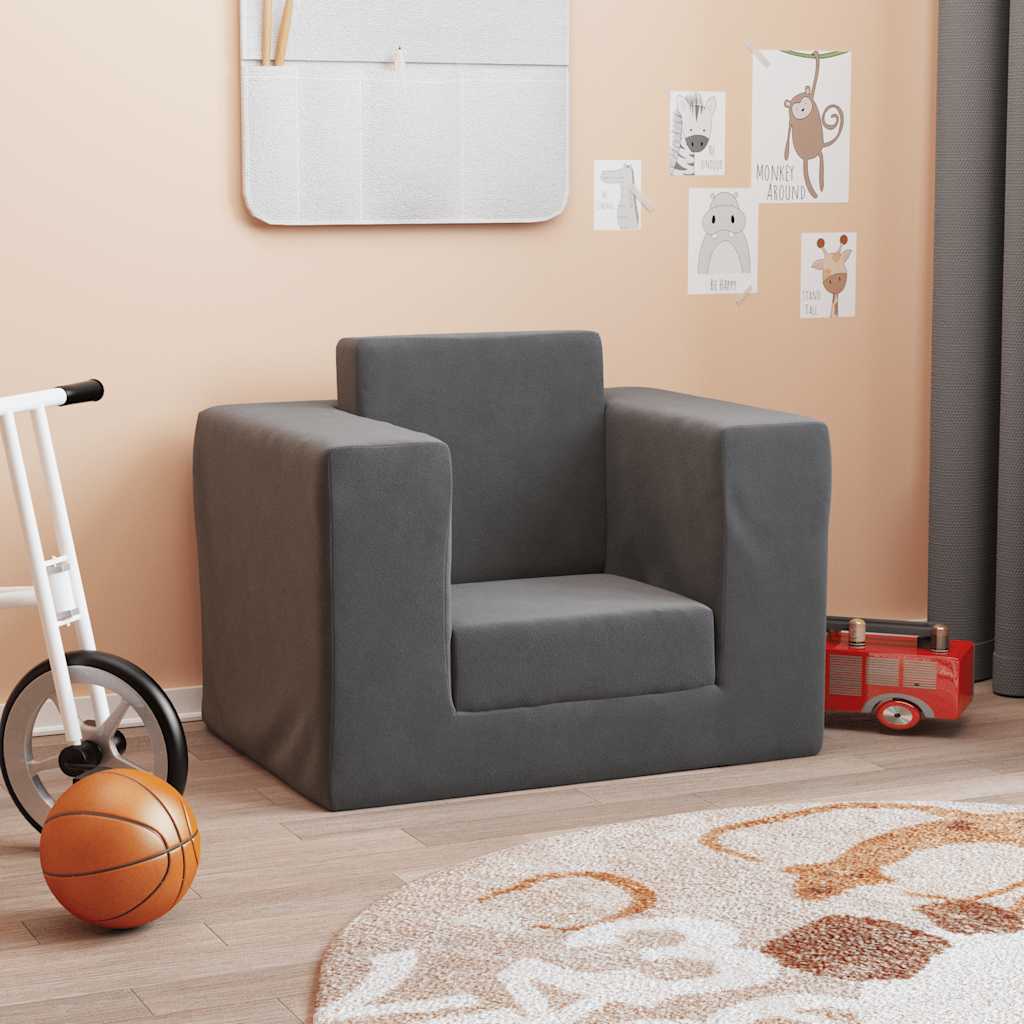 Dječji kauč na razvlačenje antracit mekani plišani Antracitno siva Sofa