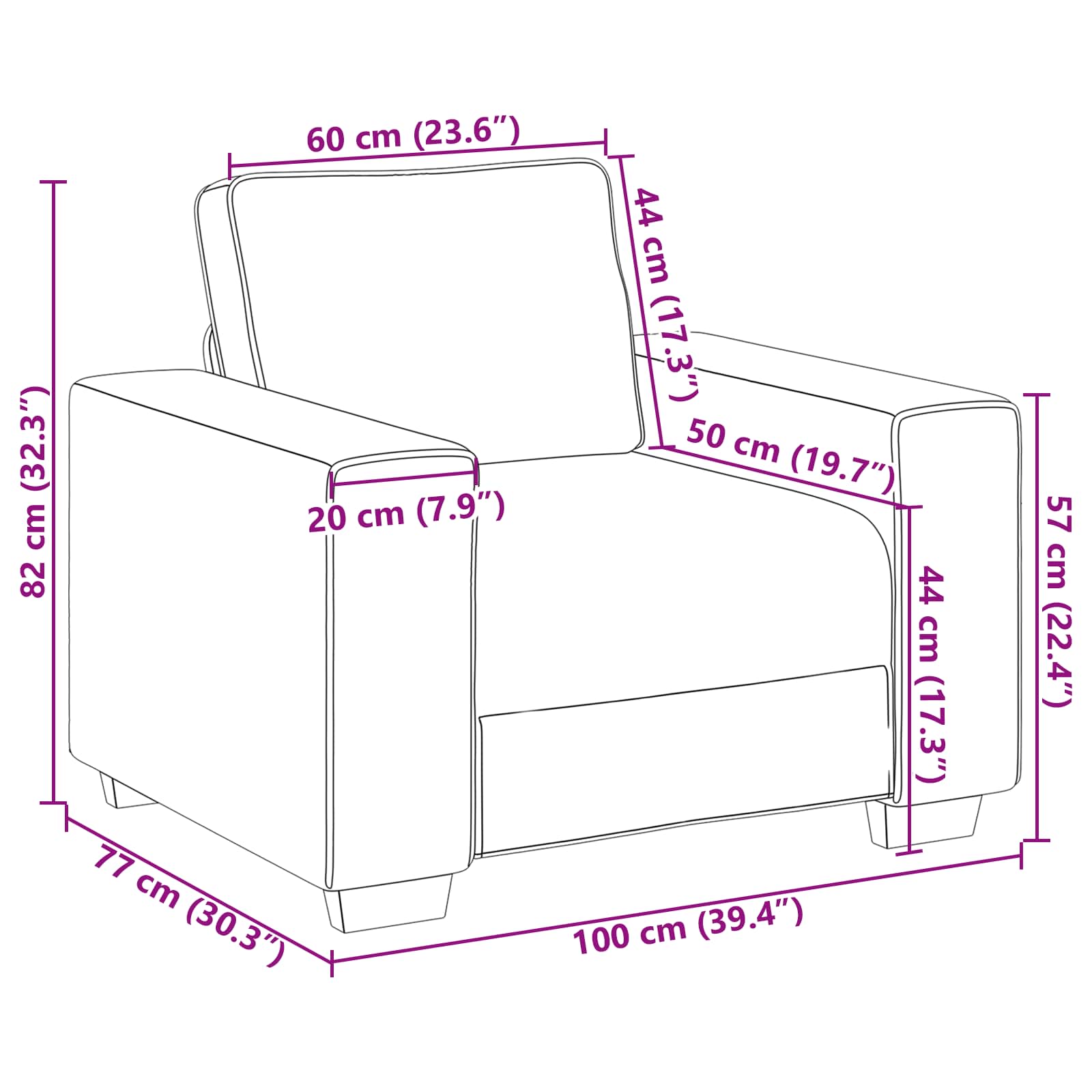 Sofa stolica Oblačnosiva 100 cm tkanina