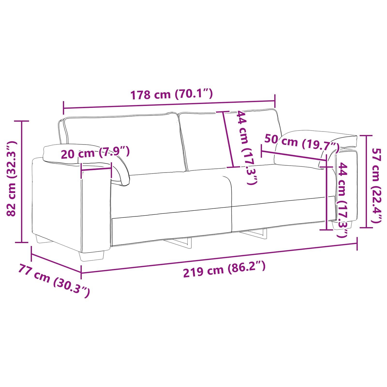 Sofa za 3 osobe Svjetlosiva 220 cm tkanina