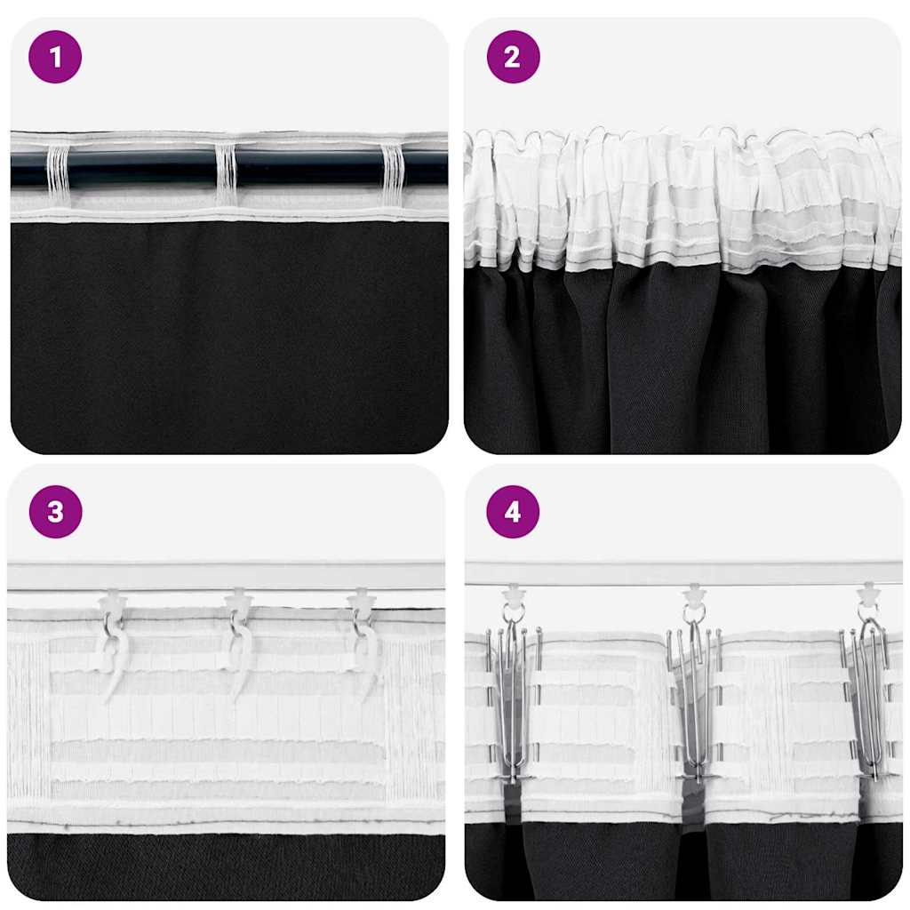 Zavjese za blackout s prstenovima 2 pcs Crna 175 x 140 cm