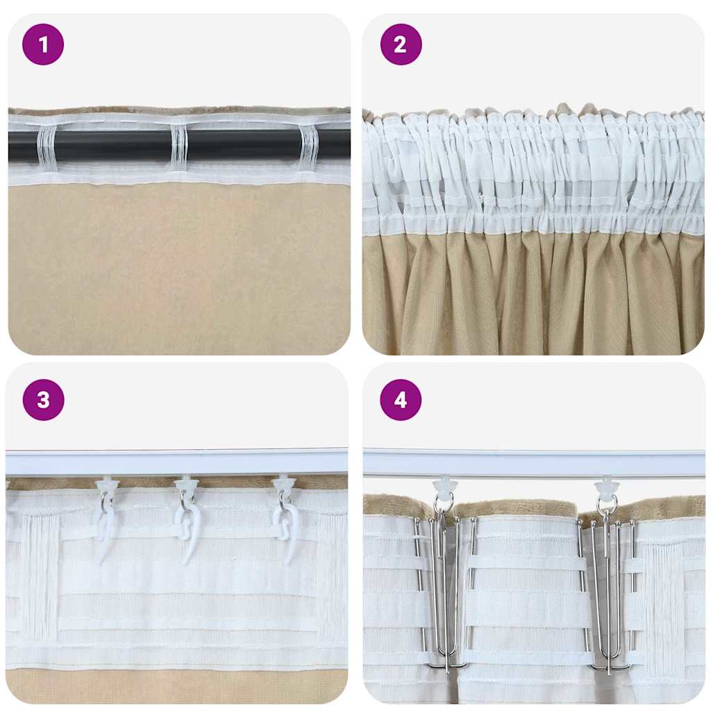 Baršunaste zavjese sa zavjesama 2 pcs Krema 245 x 140 cm Baršun