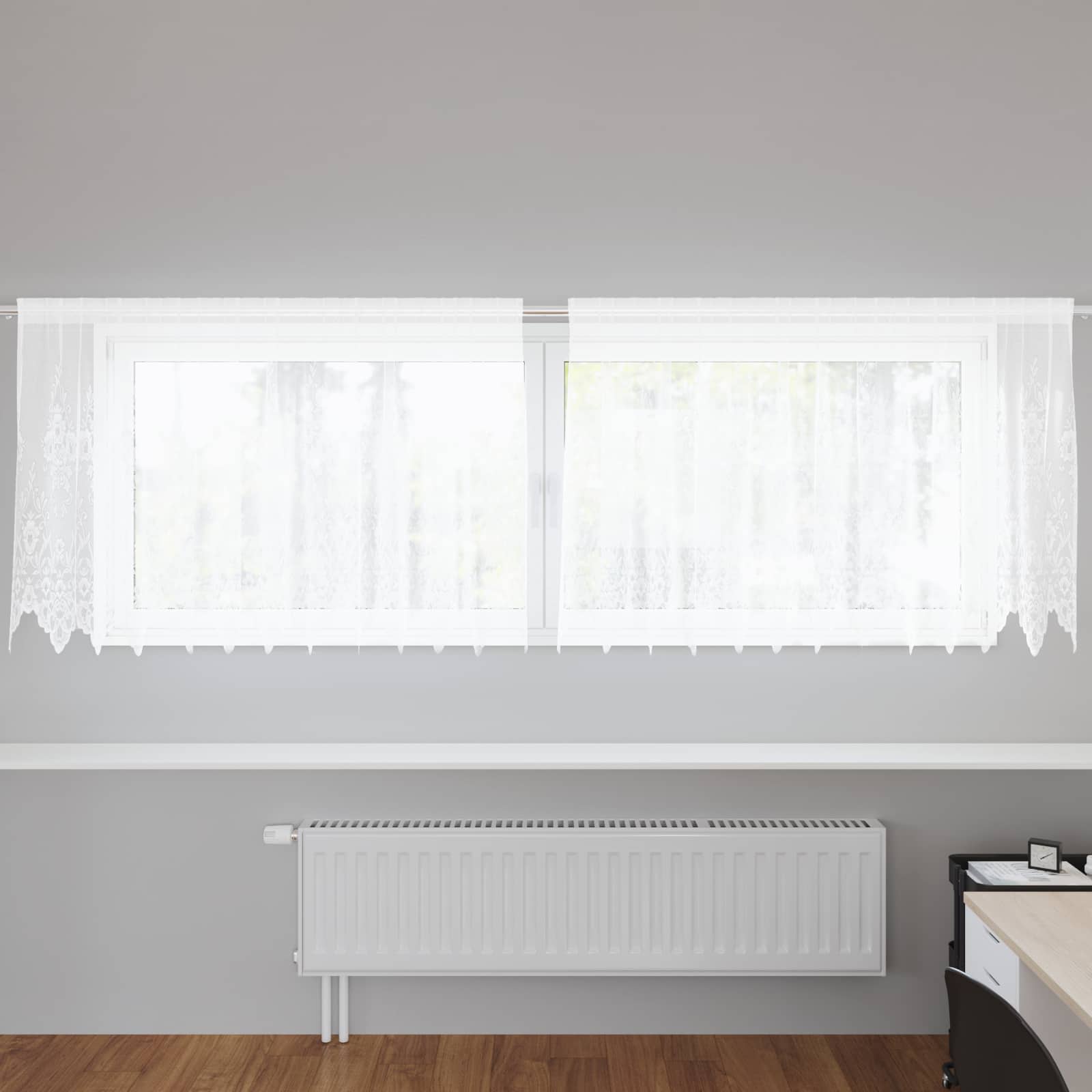 Čipkasta zavjesa sa zavjesama Bijelo 100 x 300 cm Poliester