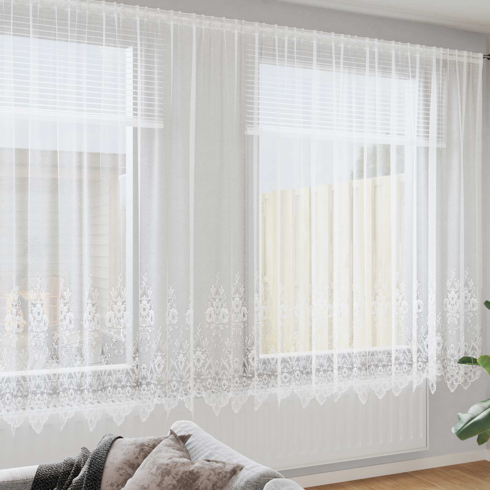 Čipkasta zavjesa sa zavjesama Bijelo 200 x 1200 cm Poliester
