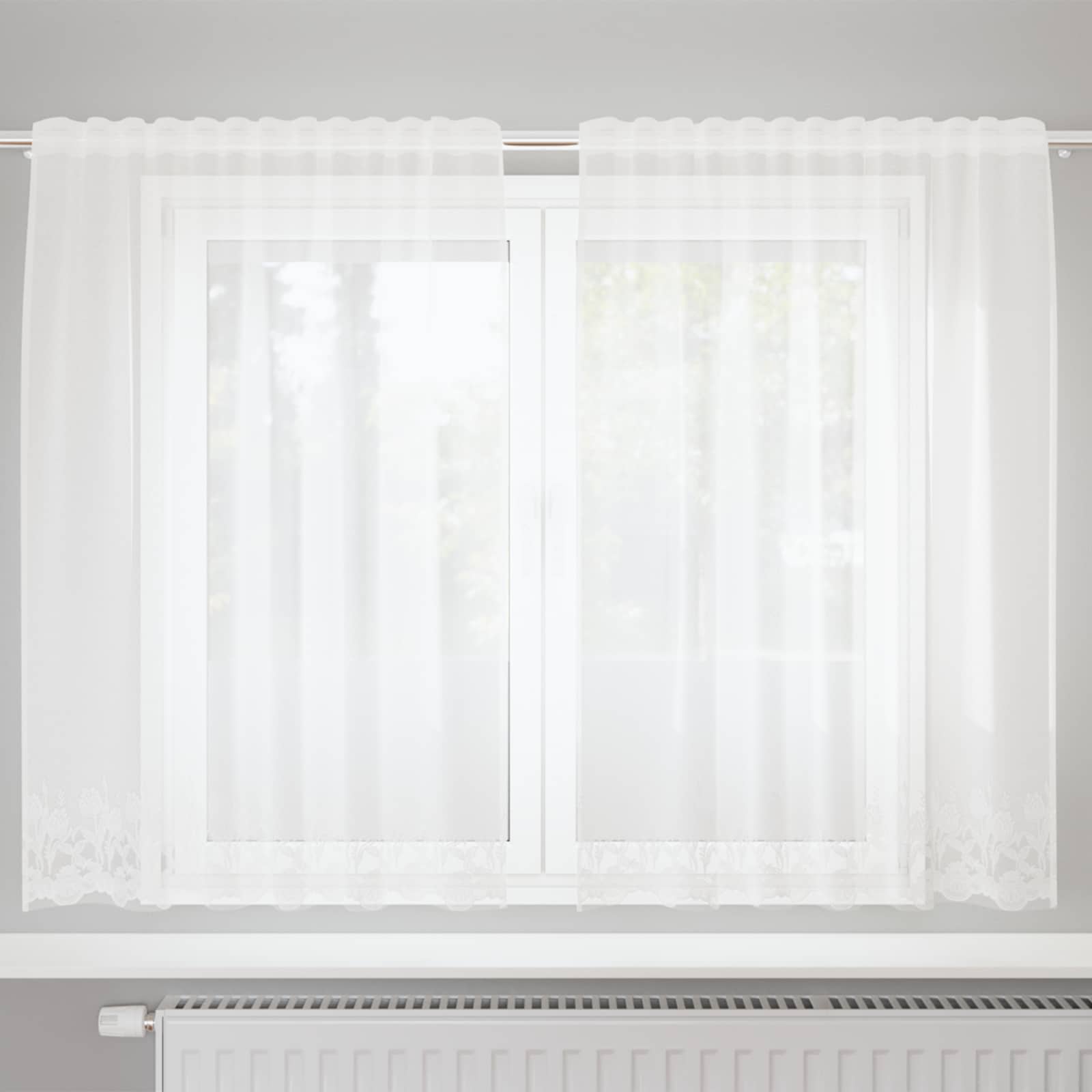 Čipkasta zavjesa sa zavjesama Bijelo 140 x 150 cm Poliester