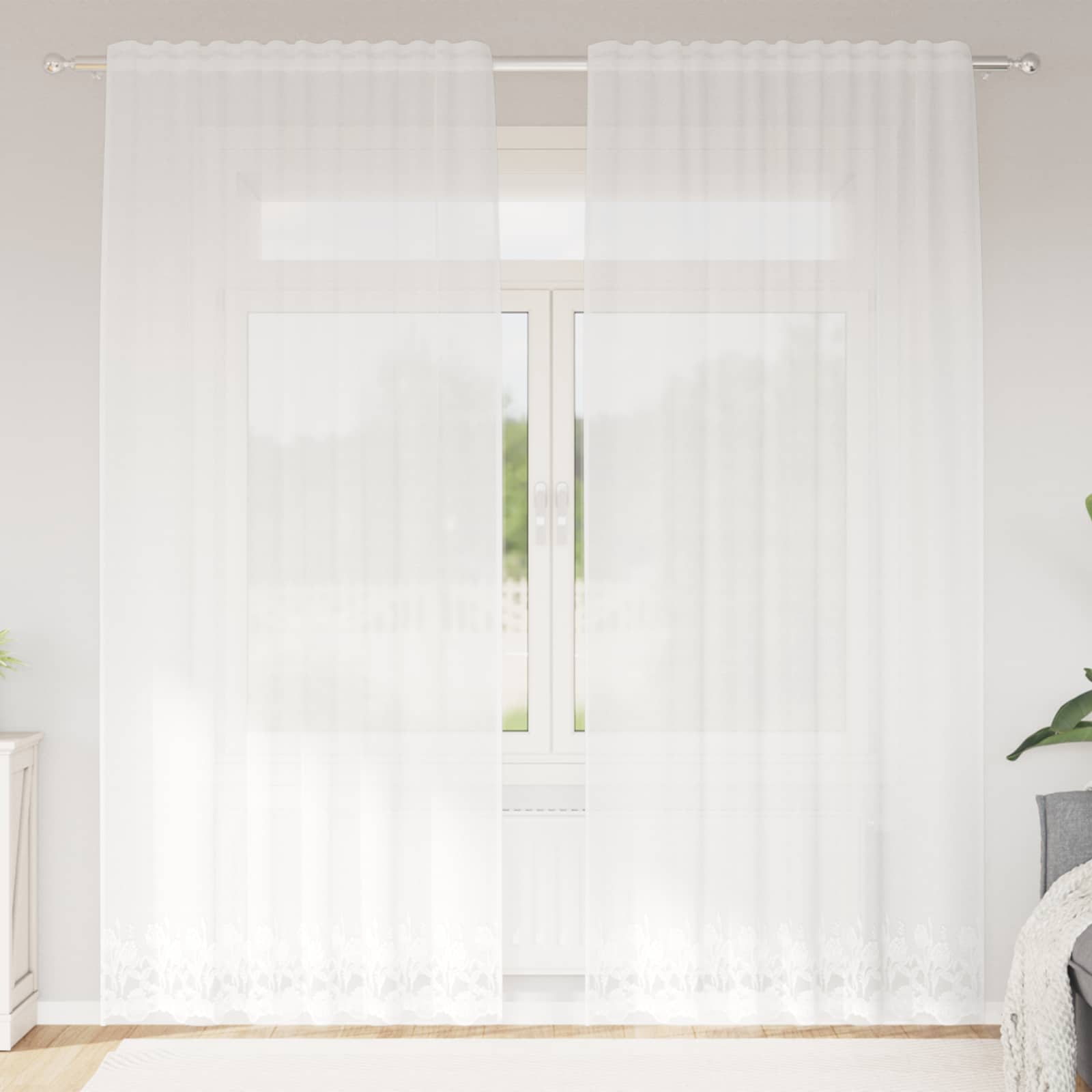 Čipkasta zavjesa sa zavjesama Bijelo 240 x 150 cm Poliester