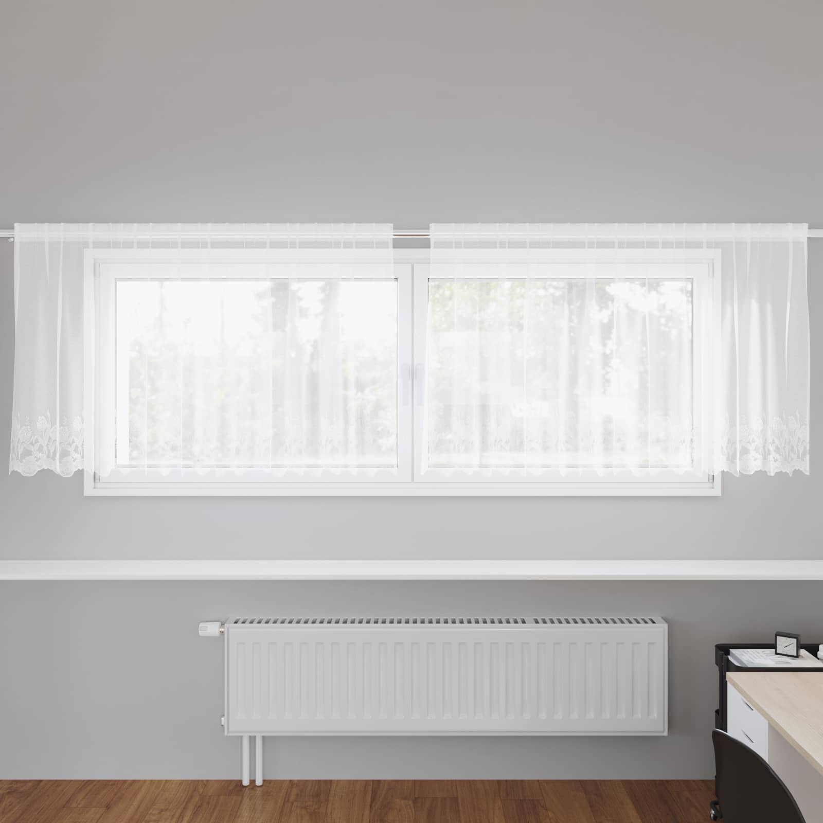 Čipkasta zavjesa sa zavjesama Bijelo 80 x 300 cm Poliester