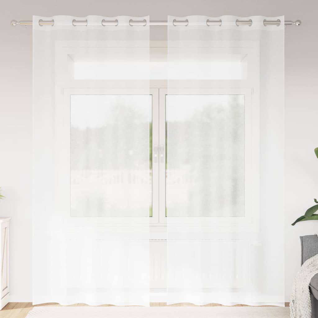 Voile zavjesa sa zavjesama 2 pcs Bijelo 225 x 140 cm Poliester