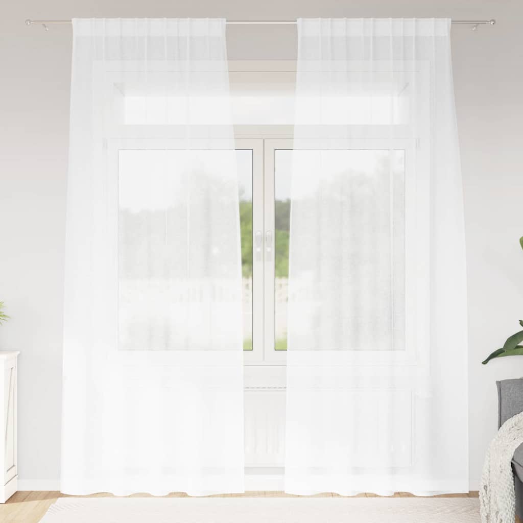 Voile zavjesa sa zavjesama 2 pcs Bijelo 225 x 140 cm Poliester