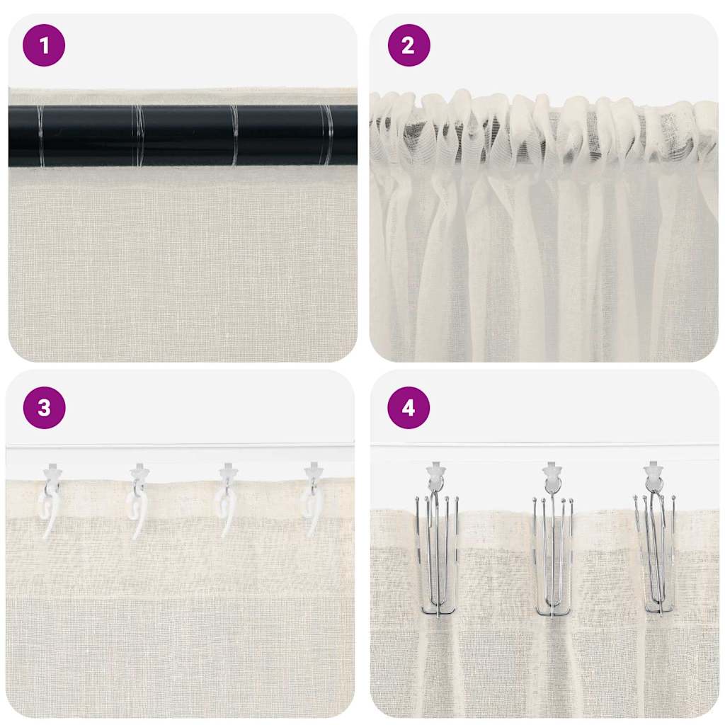Voile zavjesa sa zavjesama 2 pcs Krema 260 x 140 cm Poliester