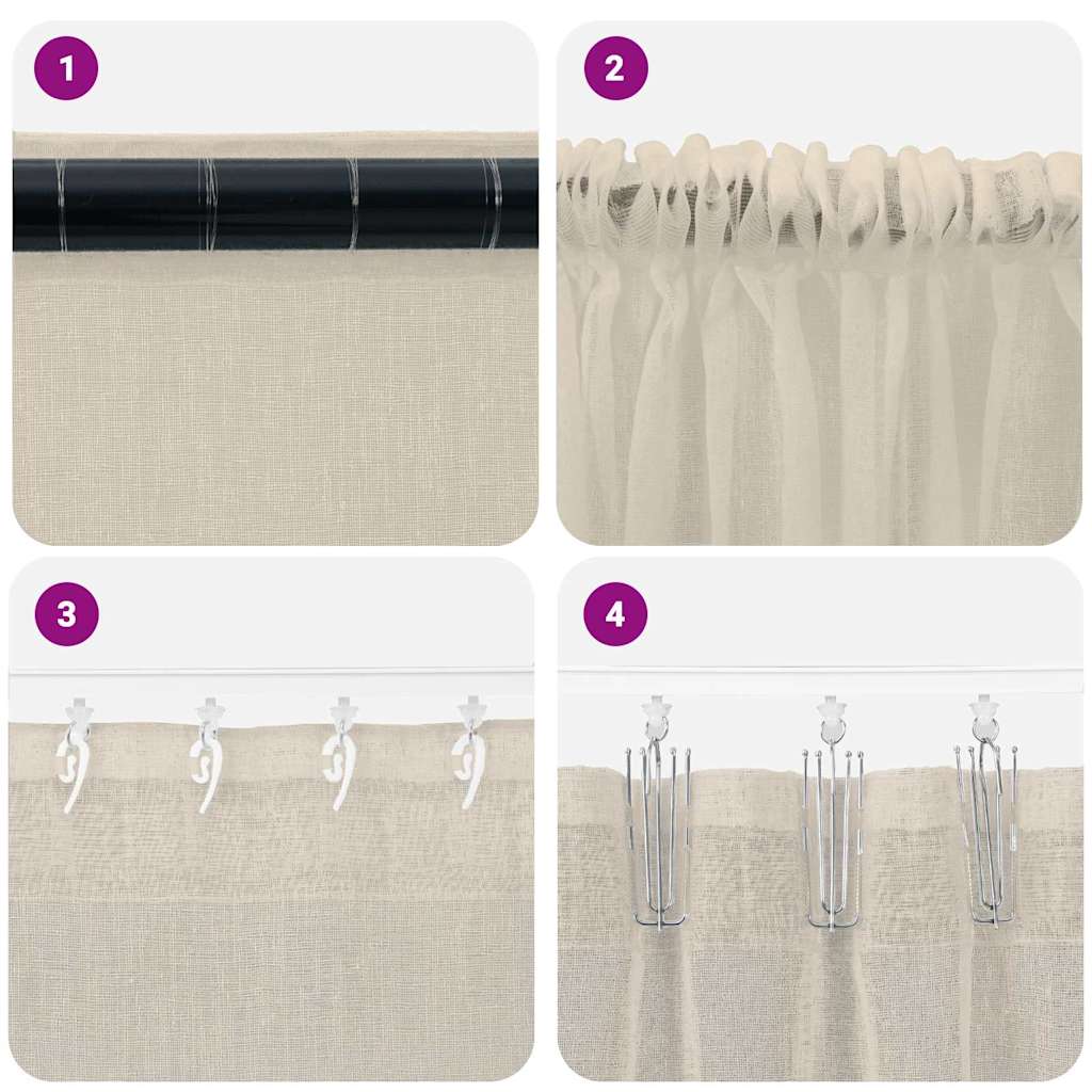 Voile zavjesa sa zavjesama 2 pcs Pijesak 245 x 140 cm Poliester