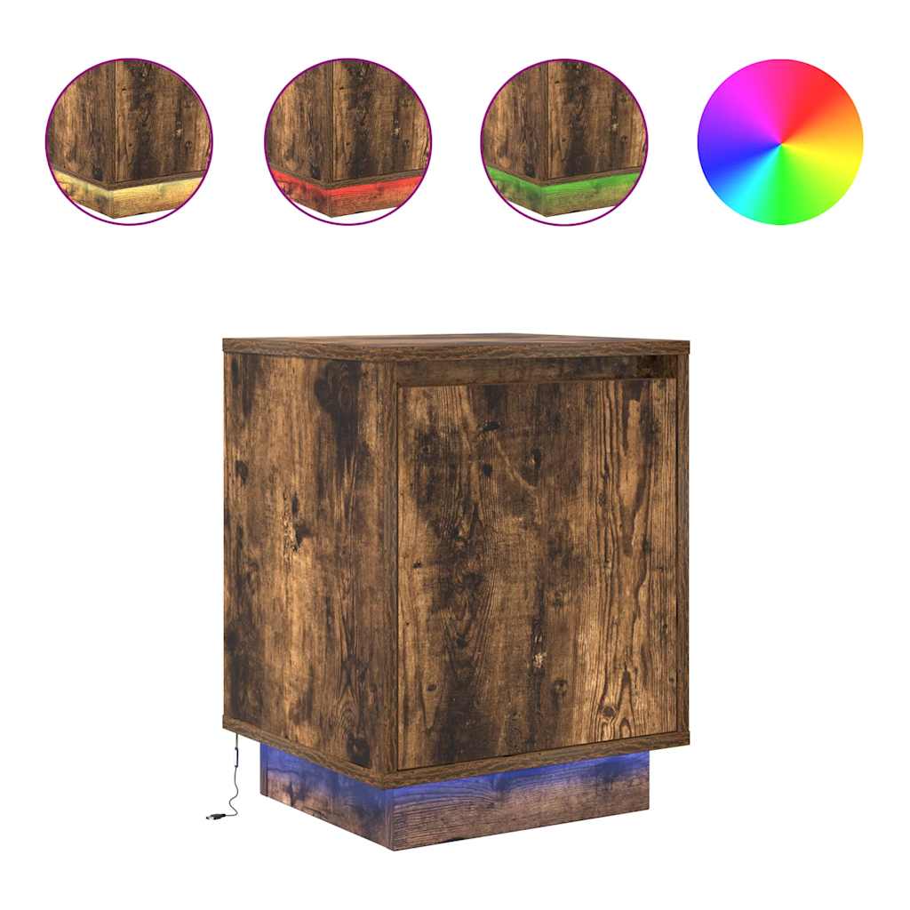 Noćni ormarići s LED svjetlima 2 kom dimljeni hrast 38x34x50 cm