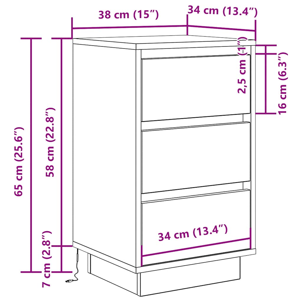 Noćni ormarić s LED svjetlima crni 38x34x65 cm