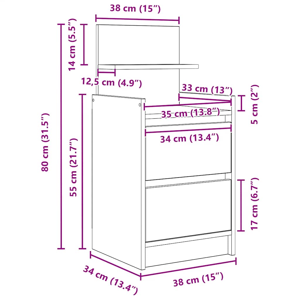Noćni ormarić s 2 ladice beton siva 38x34x80 cm