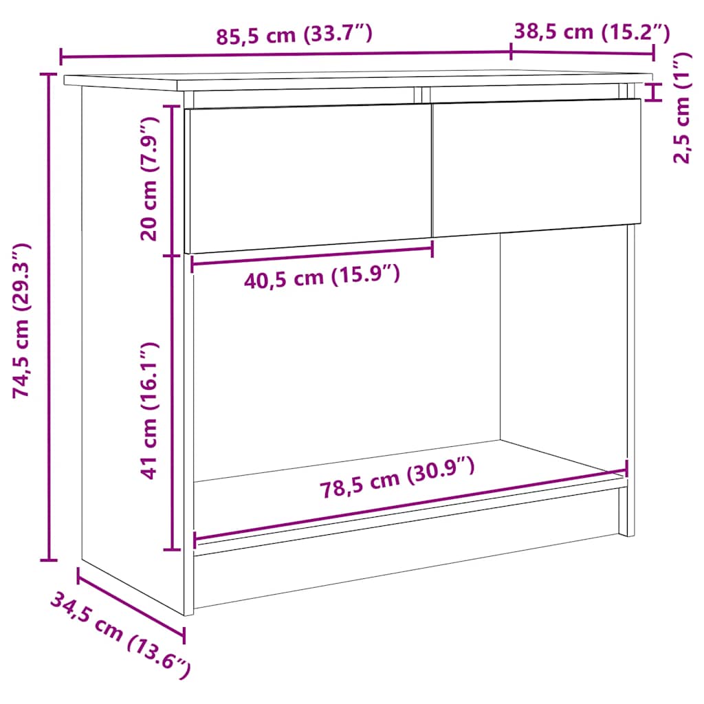 konzolni stol s ladicama beton sivi 85,5x38,5x74,5 cm