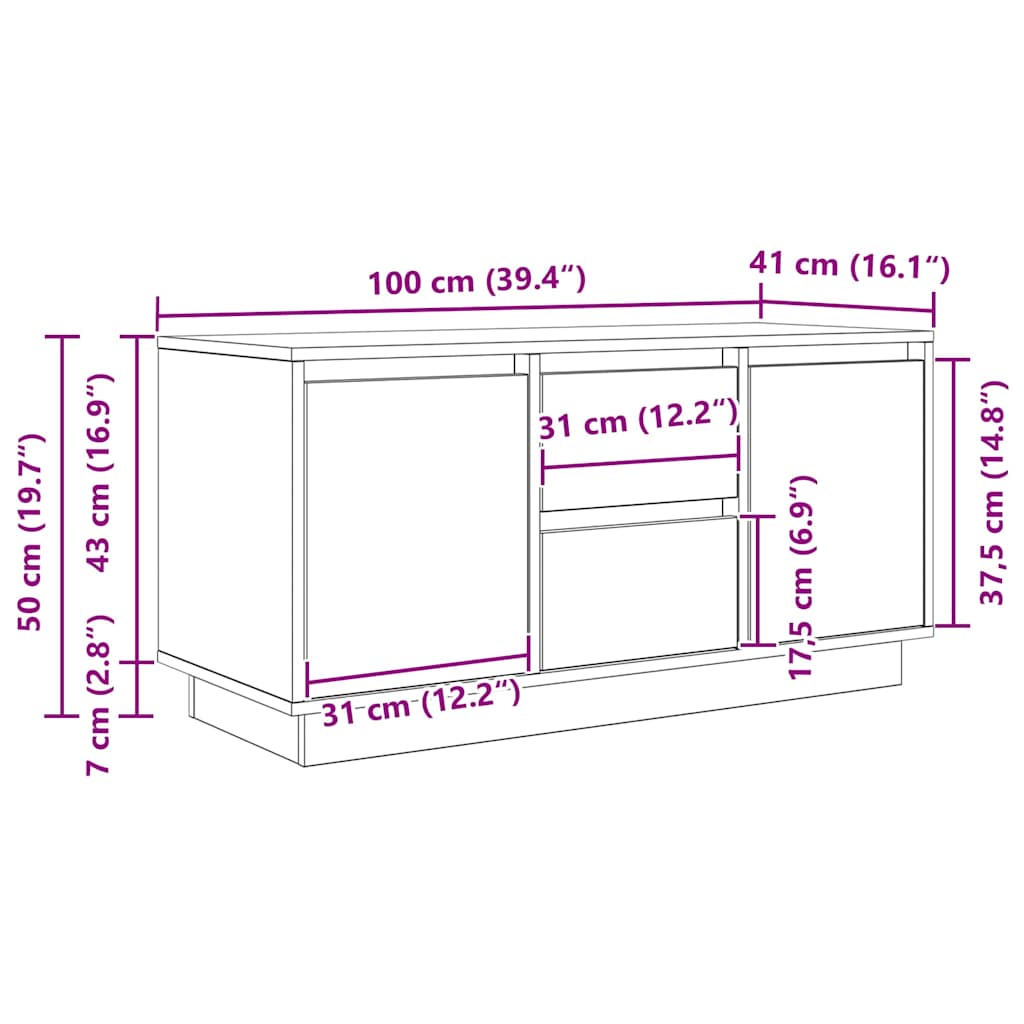 TV ormarić s LED svjetlima siva boja betona 100x41x50 cm