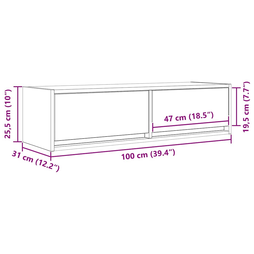 TV ormar Zidne Beton siva 100 x 31 x 25,5 cm Konstruirano drvo