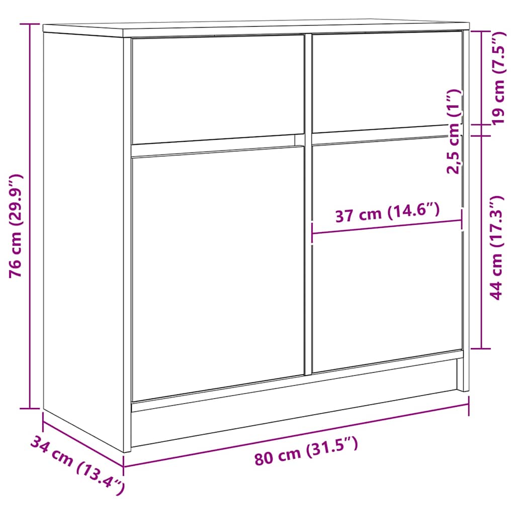 Komoda s ladicama siva sonoma 80x34x76 cm konstruirano drvo