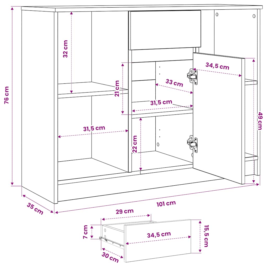 Komoda s ladicama smeđeg hrasta 101x35x76 cm konstruirano drvo