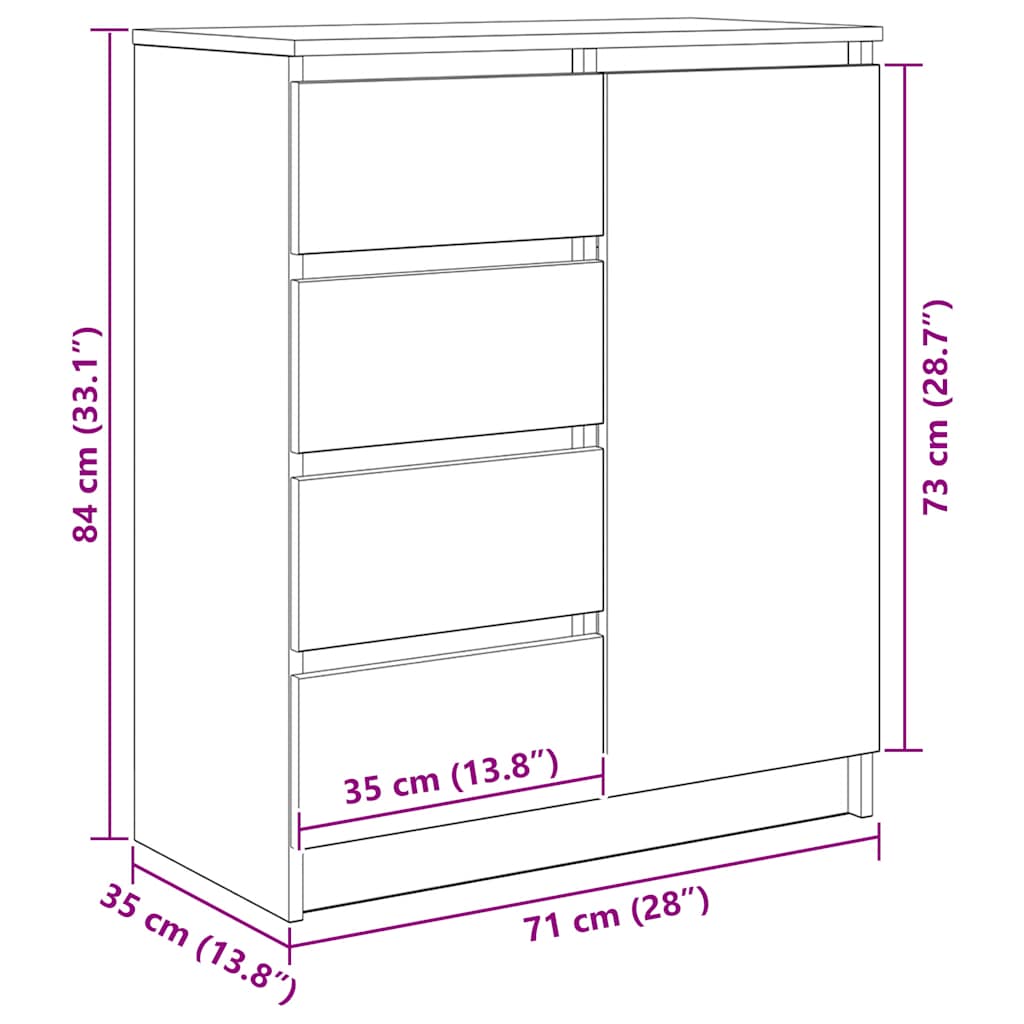 Komoda s ladicama dimljeni hrast 71x35x84 cm konstruirano drvo