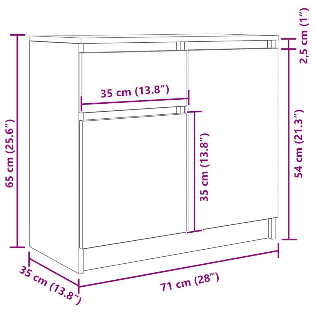 Komoda s ladicama smeđeg hrasta 71x35x65 cm konstruirano drvo