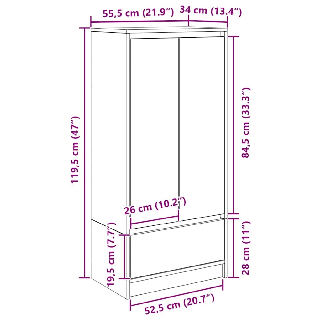 Ormarić s ladicom beton sivi 55,5x34x119,5 cm konstruirano drvo