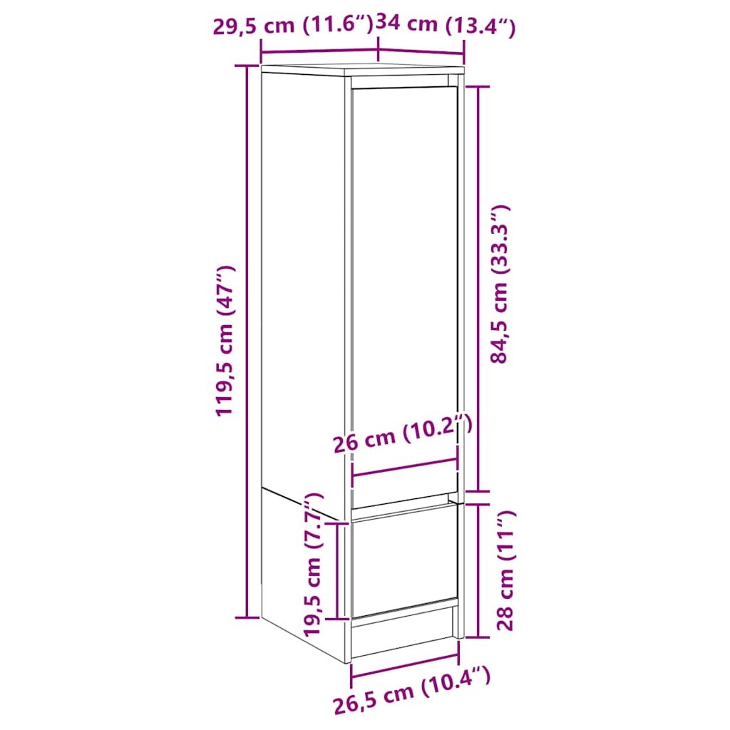 Visoka ploča crni hrast 29,5x34x119,5 cm izrađeno drvo