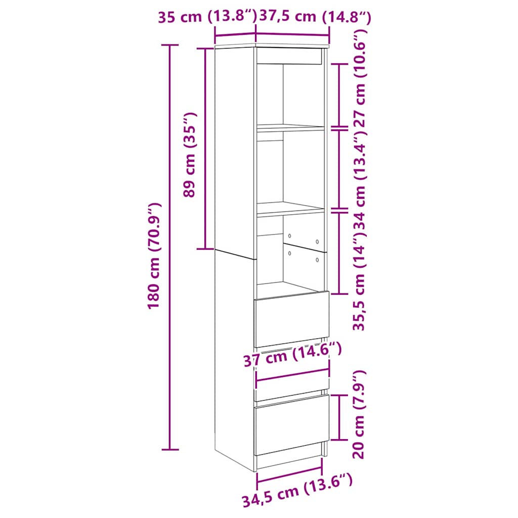 Visoka ploča sonoma hrast 37,5x35x180 cm izrađeno drvo