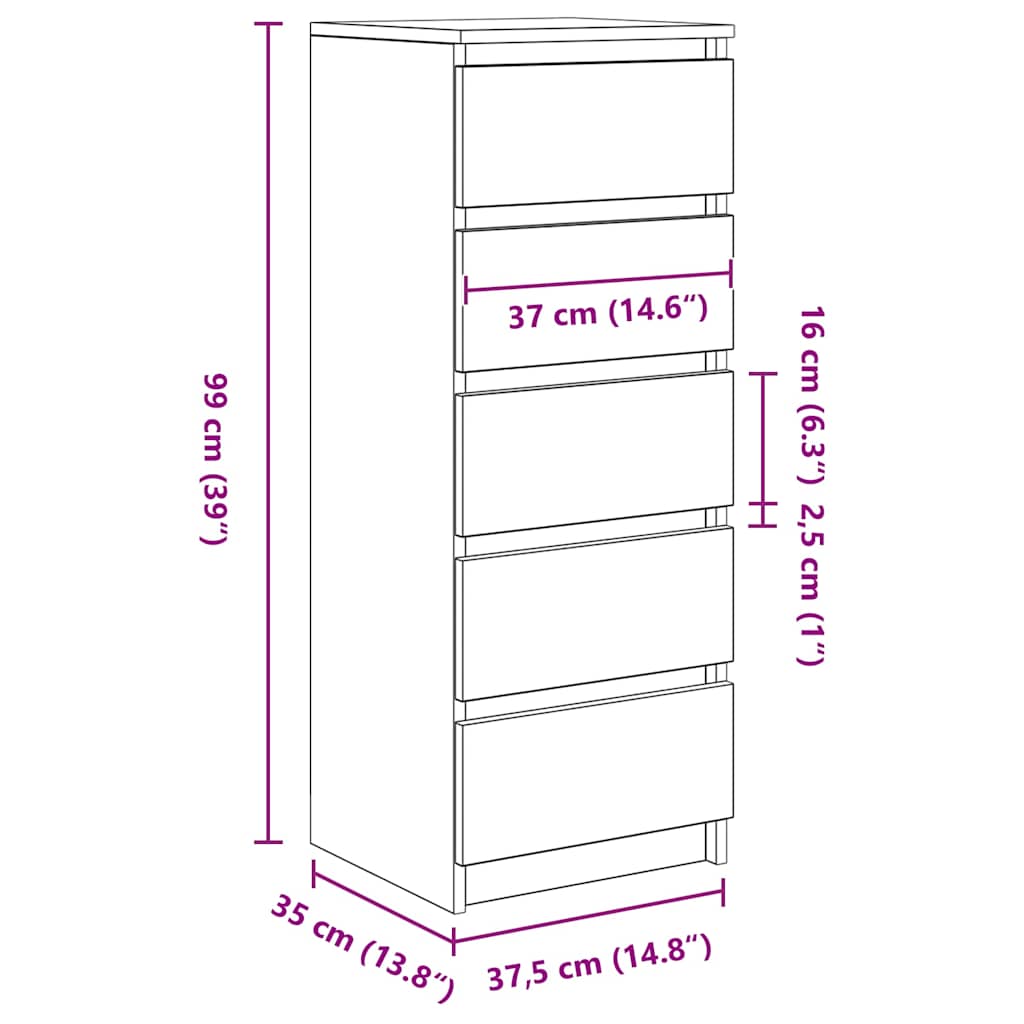 Komoda s ladicama Siva Sonoma 37,5x35x99 cm Konstruirano drvo
