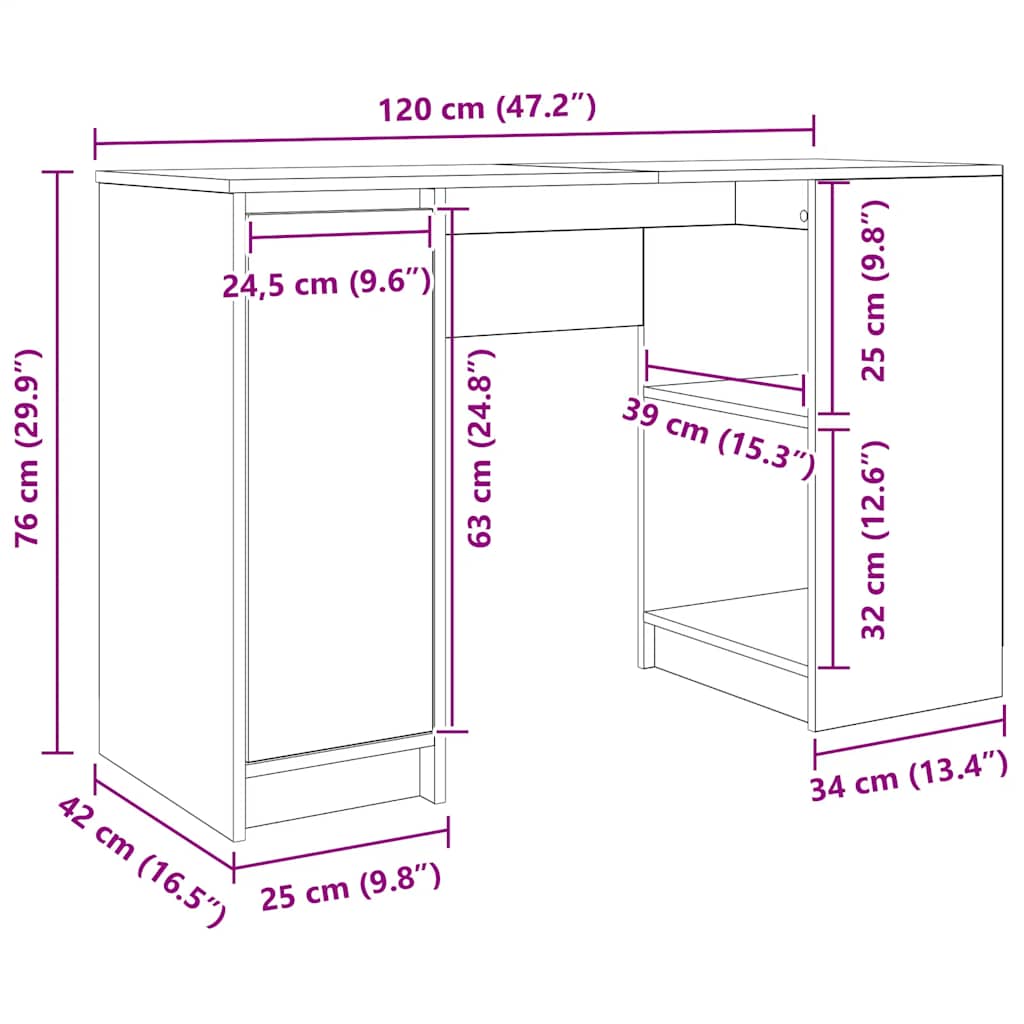 Stol Sivi Sonoma 120x42x76 cm Konstruirano drvo