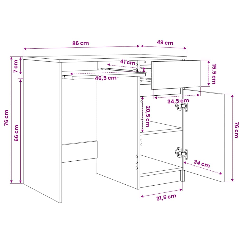 Radni stol crni hrast 86x49x76 cm konstruirano drvo