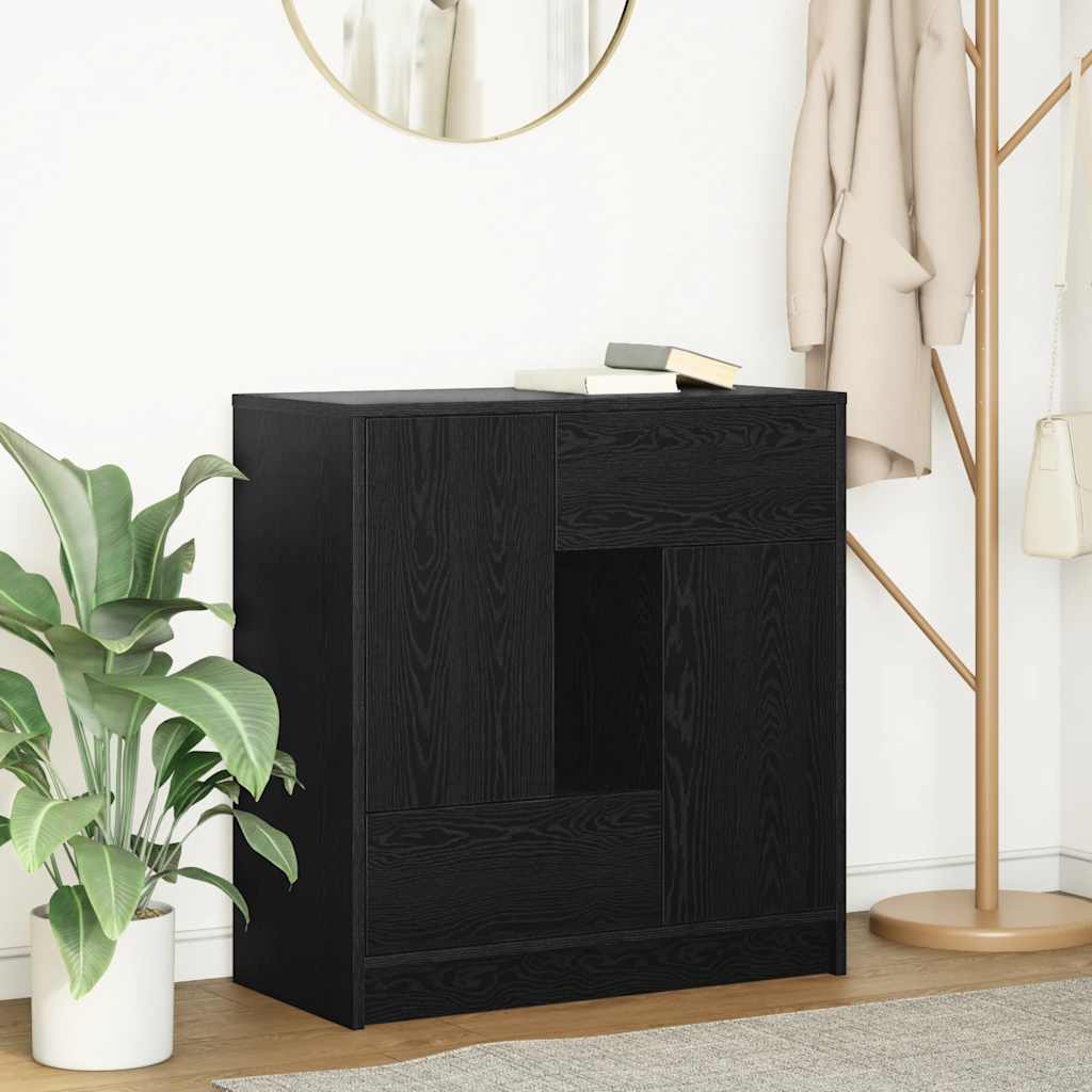 Komoda s ladicama i vratima crni hrast 70,5x34x74,5 cm
