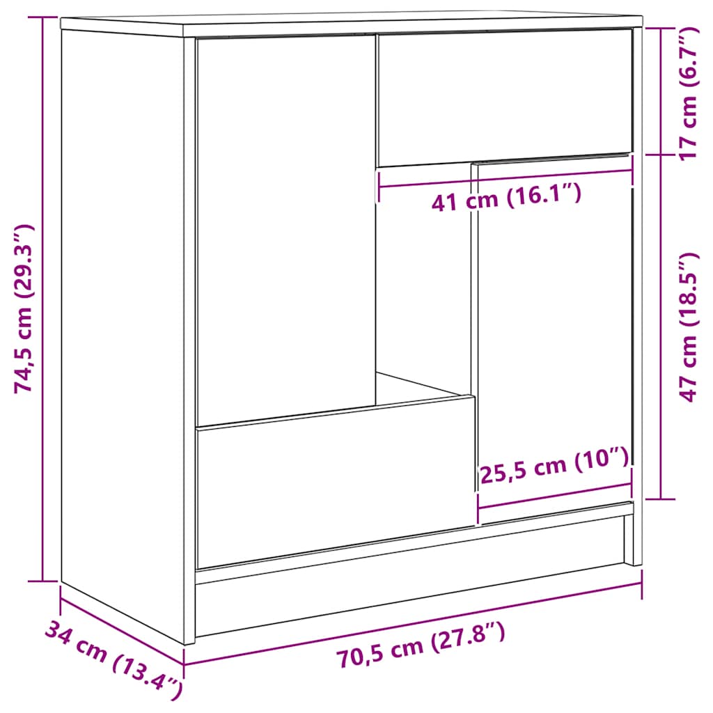 Komoda s ladicama i vratima staro drvo 70,5x34x74,5 cm